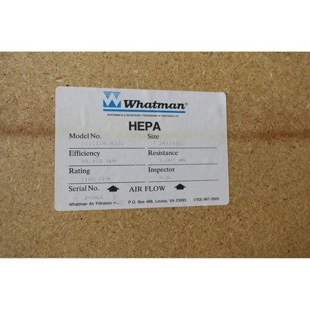 Whatman Hepa Air 24X24X12In 1100Cfm Pneumatic Filter Element 711112424202